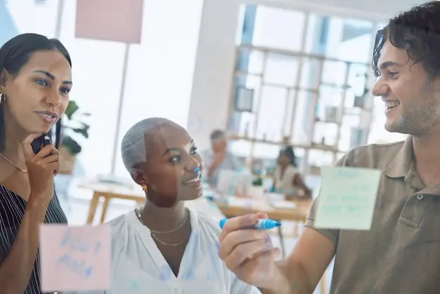 planning post it notes diversity marketing business people working partnership collaboration strategy seo meeting thinking innovation team work glass media advertising idea